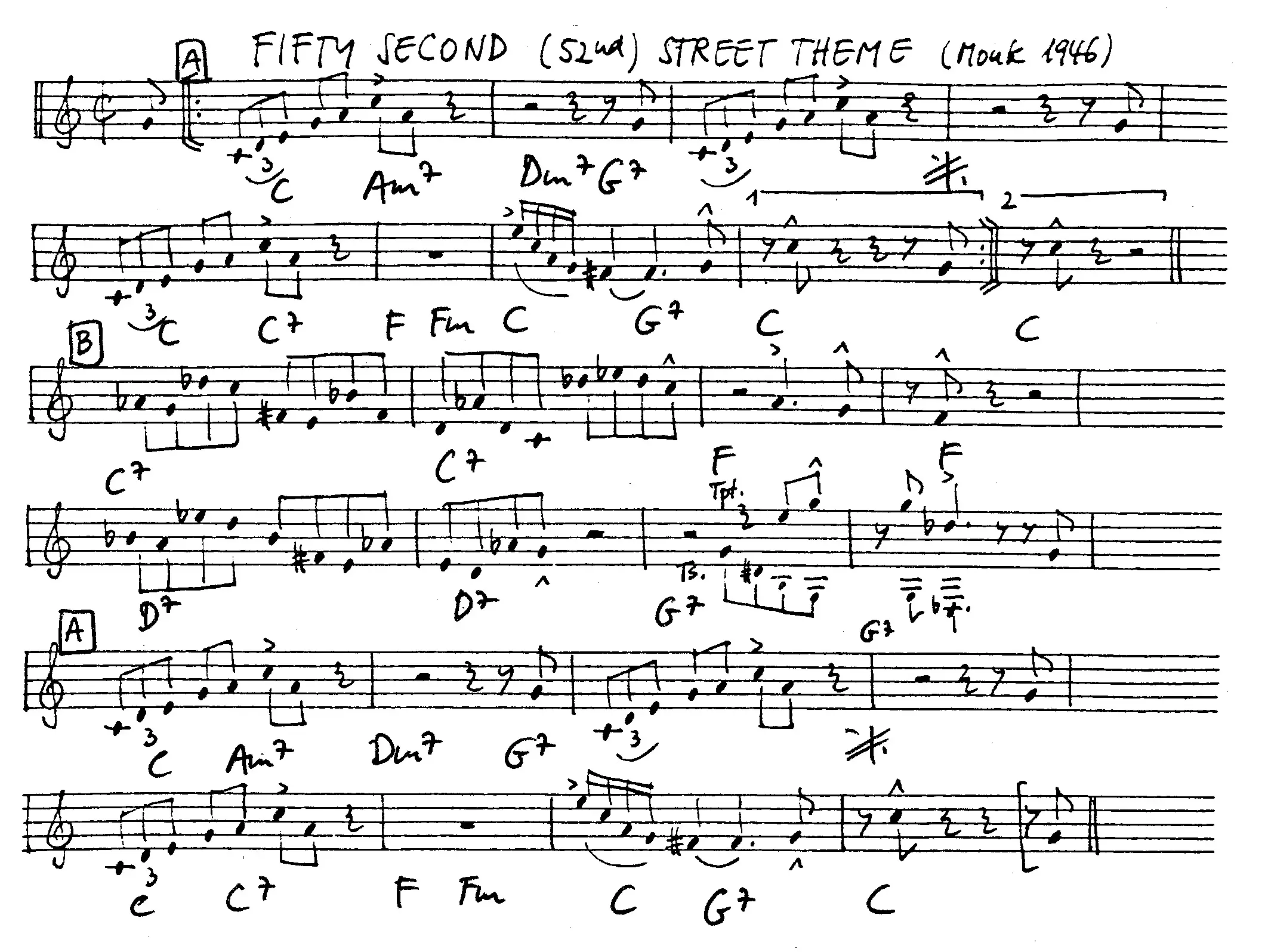 fifty second street theme free jazz leadsheet - Courtesy of the Jungle Jazz Band